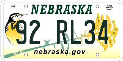 NE license plate 92RL34