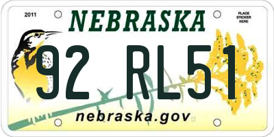 NE license plate 92RL51