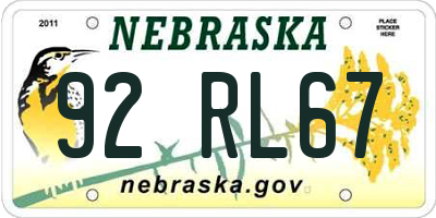 NE license plate 92RL67
