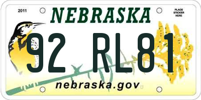 NE license plate 92RL81