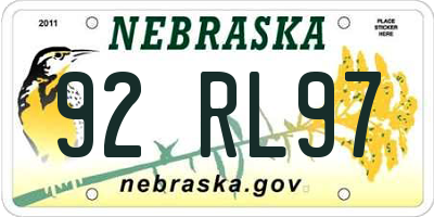 NE license plate 92RL97