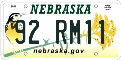 NE license plate 92RM11