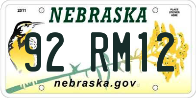 NE license plate 92RM12