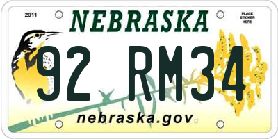 NE license plate 92RM34