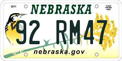 NE license plate 92RM47