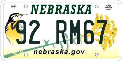 NE license plate 92RM67