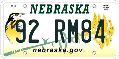 NE license plate 92RM84