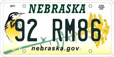 NE license plate 92RM86
