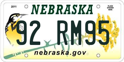 NE license plate 92RM95