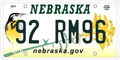 NE license plate 92RM96