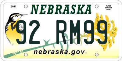 NE license plate 92RM99