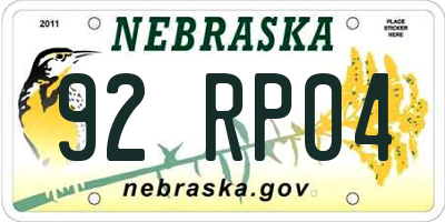 NE license plate 92RP04
