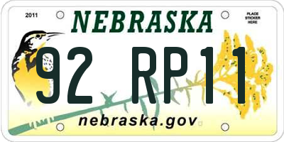 NE license plate 92RP11