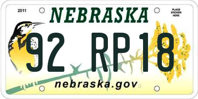 NE license plate 92RP18