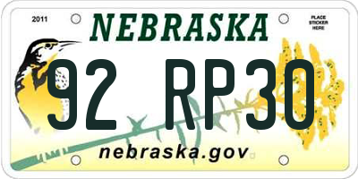 NE license plate 92RP30