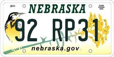 NE license plate 92RP31