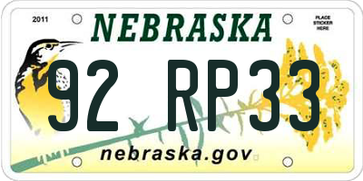 NE license plate 92RP33