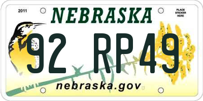 NE license plate 92RP49