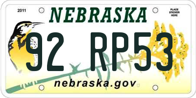 NE license plate 92RP53