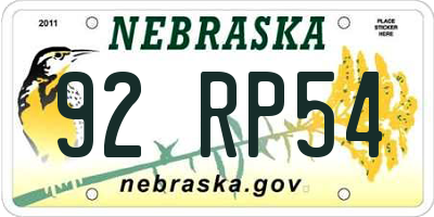 NE license plate 92RP54