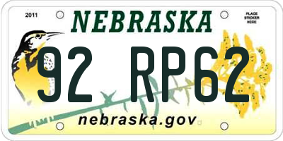 NE license plate 92RP62