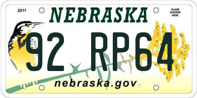 NE license plate 92RP64