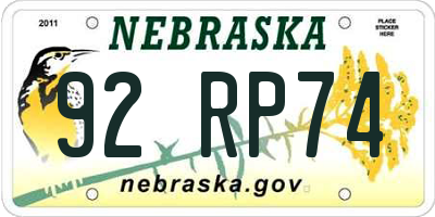 NE license plate 92RP74