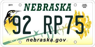 NE license plate 92RP75