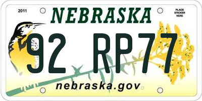NE license plate 92RP77