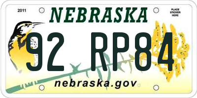 NE license plate 92RP84