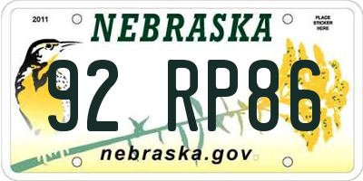 NE license plate 92RP86