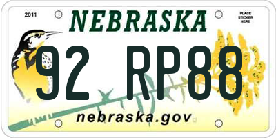 NE license plate 92RP88