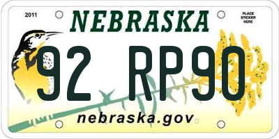 NE license plate 92RP90