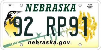 NE license plate 92RP91