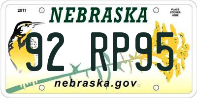 NE license plate 92RP95