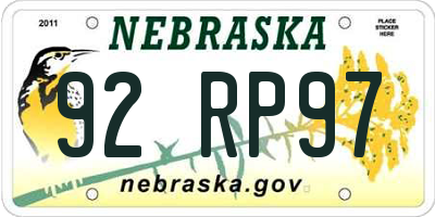 NE license plate 92RP97