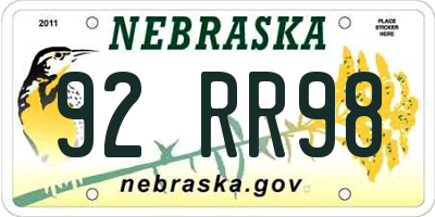 NE license plate 92RR98