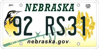 NE license plate 92RS31
