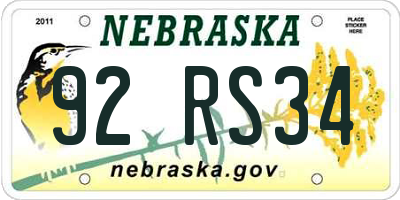 NE license plate 92RS34