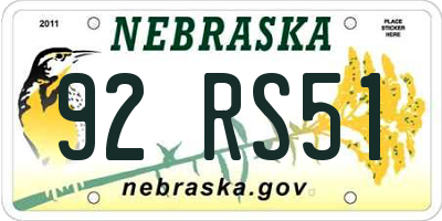 NE license plate 92RS51