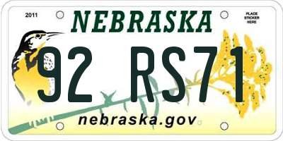 NE license plate 92RS71