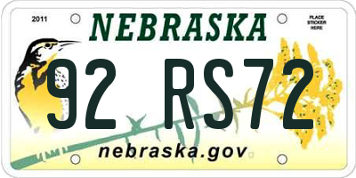 NE license plate 92RS72