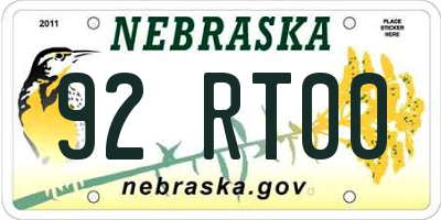 NE license plate 92RT00