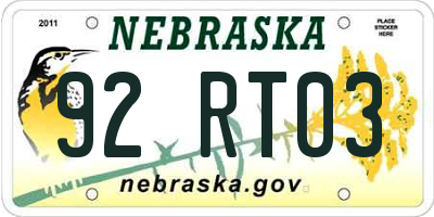 NE license plate 92RT03