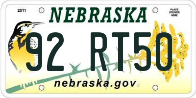 NE license plate 92RT50