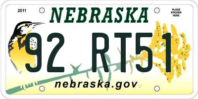 NE license plate 92RT51