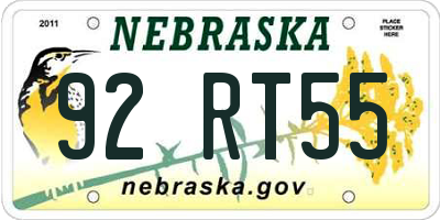 NE license plate 92RT55