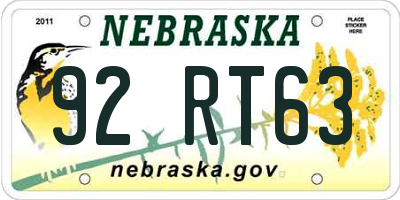 NE license plate 92RT63