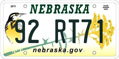 NE license plate 92RT71