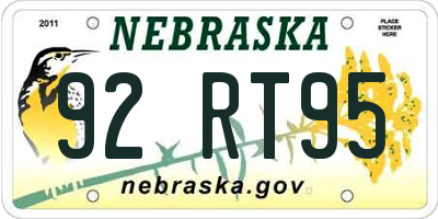 NE license plate 92RT95